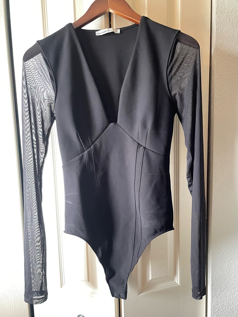 Abercrombie & Fitch Black Long-Sleeve Mesh Bodysuit